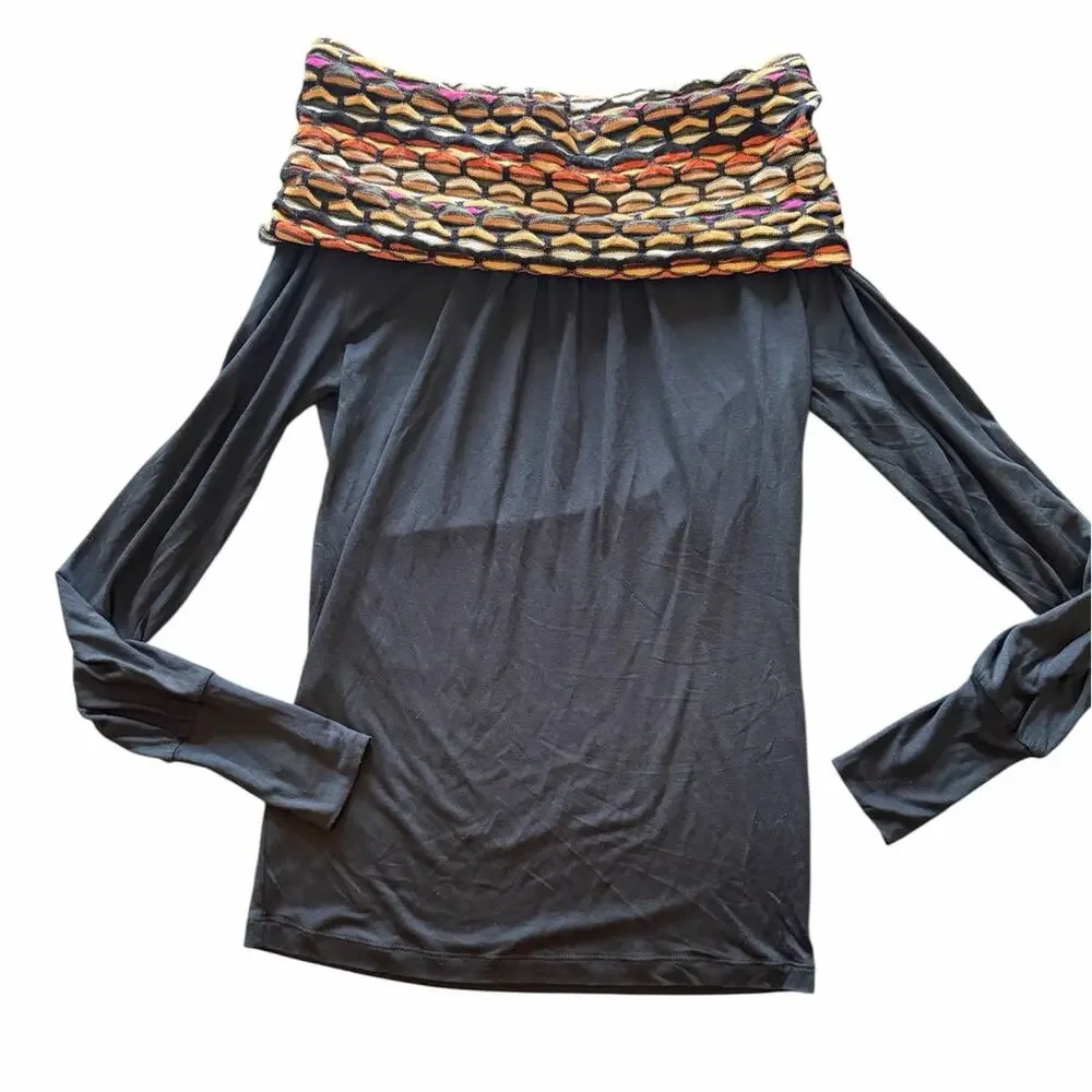 M Missoni Womens Size Medium Black Multicolor Cowl Neck Long Sleeve Top - Picture 3 of 8